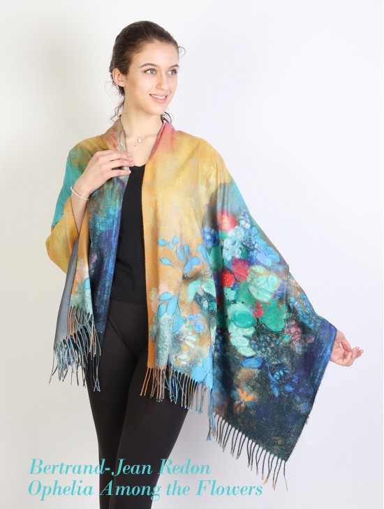 Bertrand-Jean Redon: Ophelia Among the Flowers Oil Painting Scarf